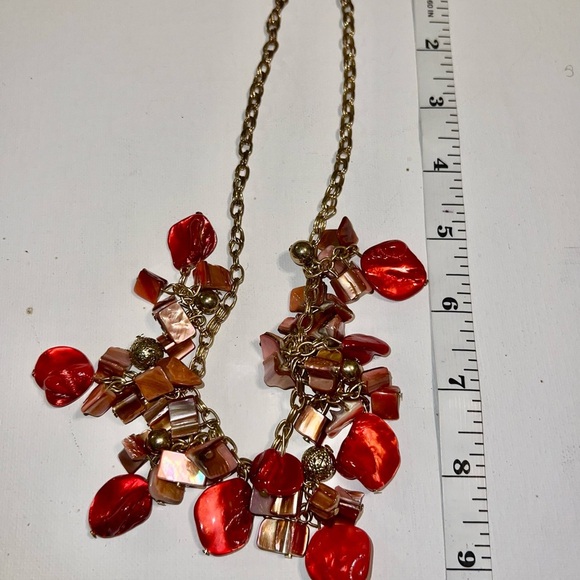 Red Statement Necklace Chunky Beads Gold Chain Costume Jewelry‎ - Picture 2 of 2
